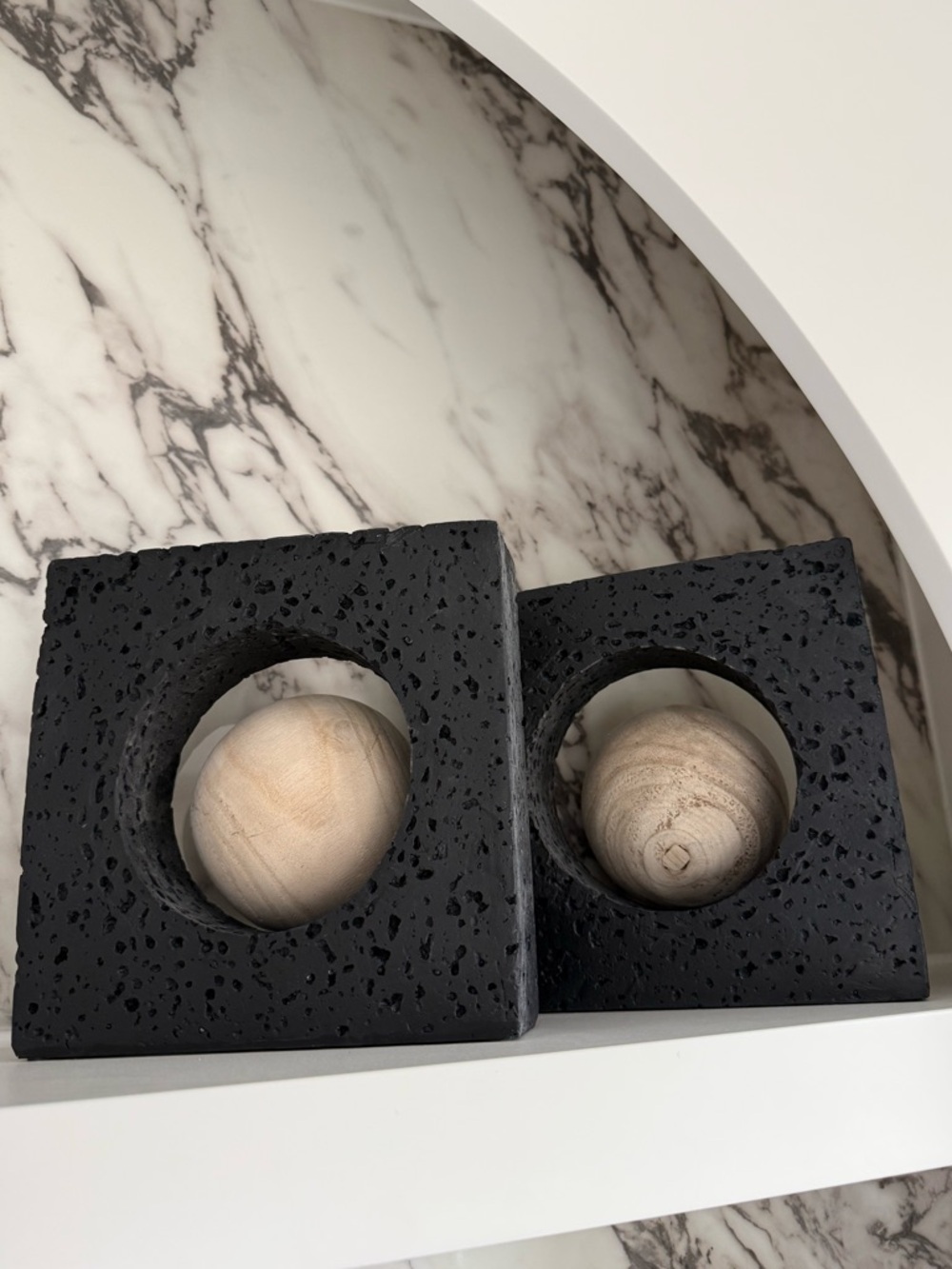 BLACK BLOCK & WOOD SPHERE HOME DECOR ACCENT ACCESSORIES